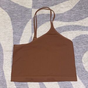 Brown Asymmetric Cropped Tank